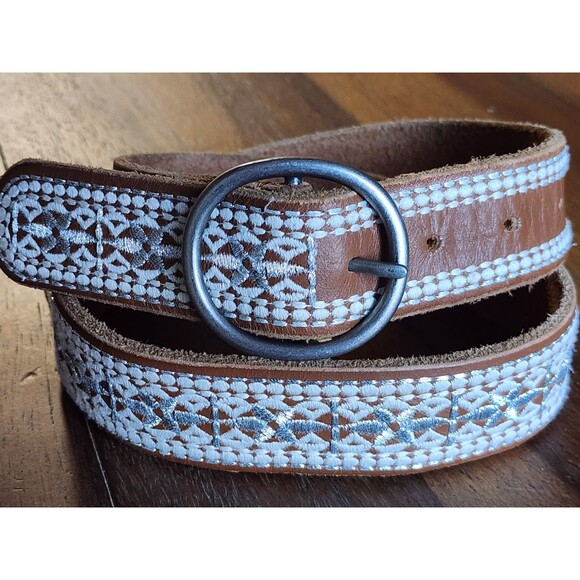 Lucky Brand Women’s Leather Belt XS Embroidered Boho Western Cowgirl - Picture 1 of 11